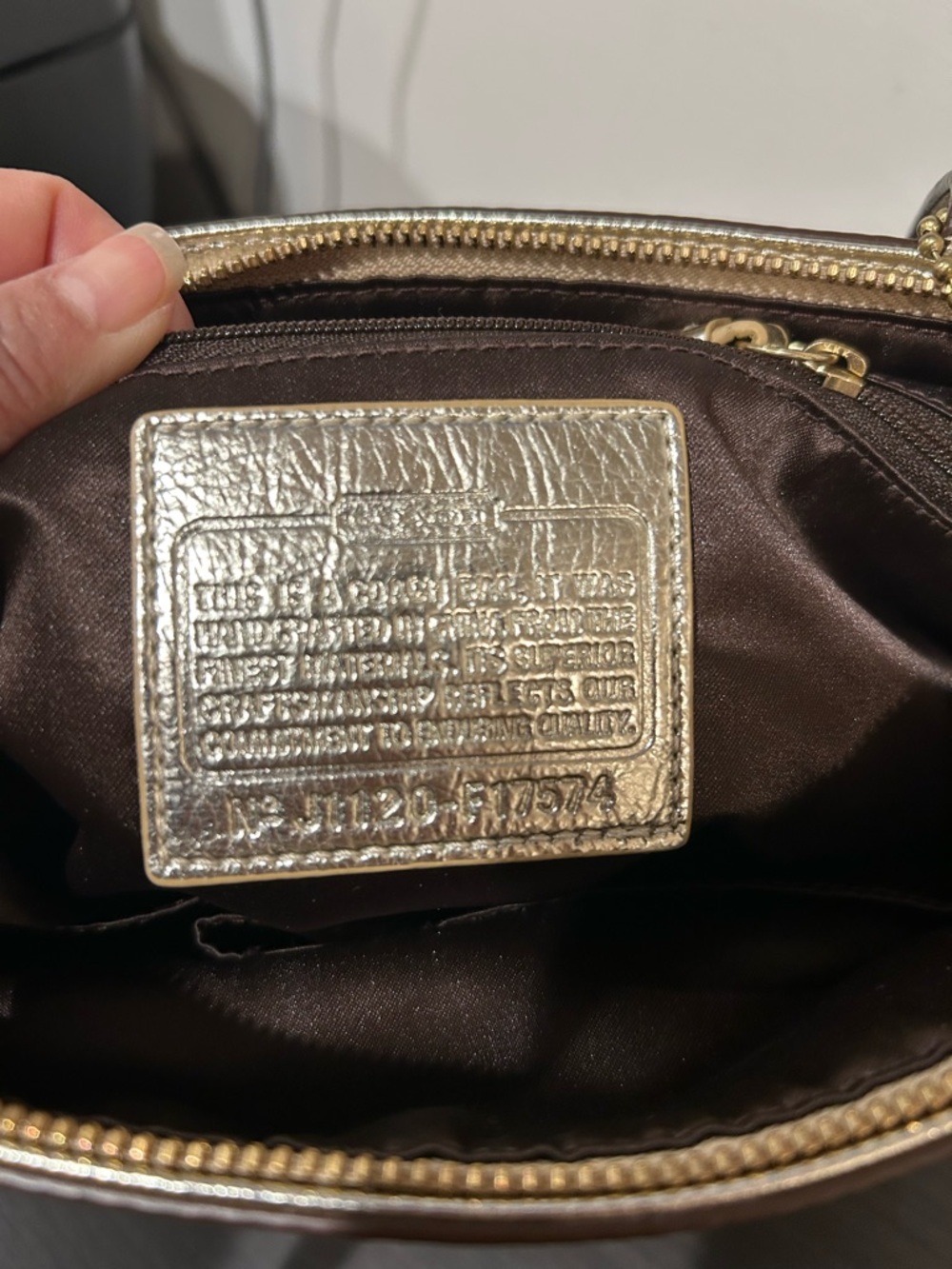 Coach Signature Stripe Tote Bag with metallic gold sequin accents EUC - Picture 4 of 13